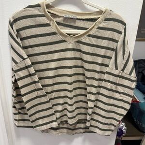 We The Free Striped Tan and Black Top